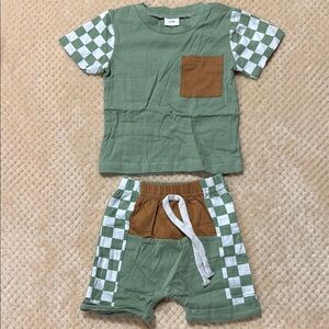 Green and Brown Checkered Kids Outfit